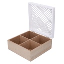 Scatola portathe legno bianco quadro 4 scomparti cm18x18h8