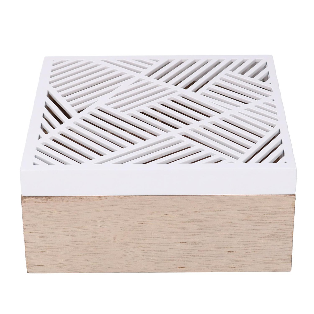 Scatola portathe legno bianco quadro 4 scomparti cm18x18h8