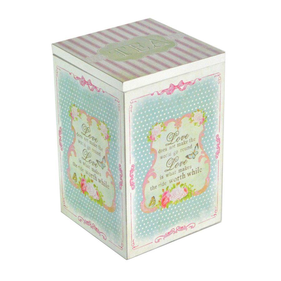 Scatola portathe legno delice righe rosa rettangolare cm11,5x11,5h18
