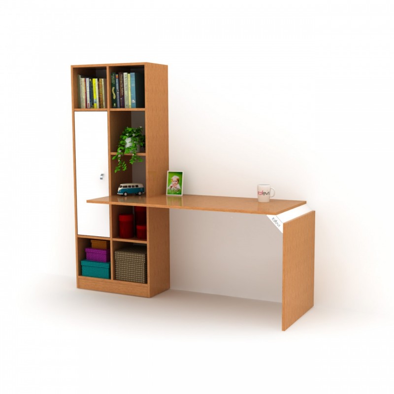 Scrivania con libreria colore bambu con anta bianca