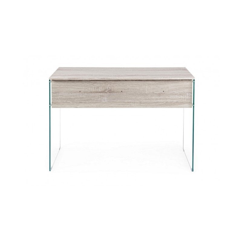 Scrivania di design in legno naturale Armos 1 cassetto e gambe in vetro 110x55x 76h cm