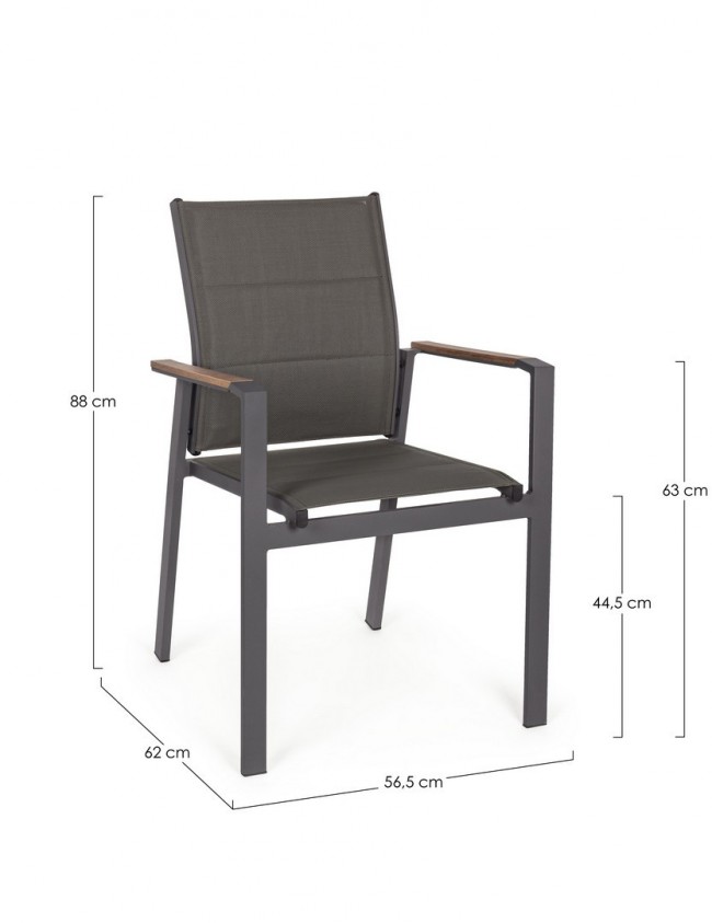Sedia con braccioli Kubik Antracite in alluminio