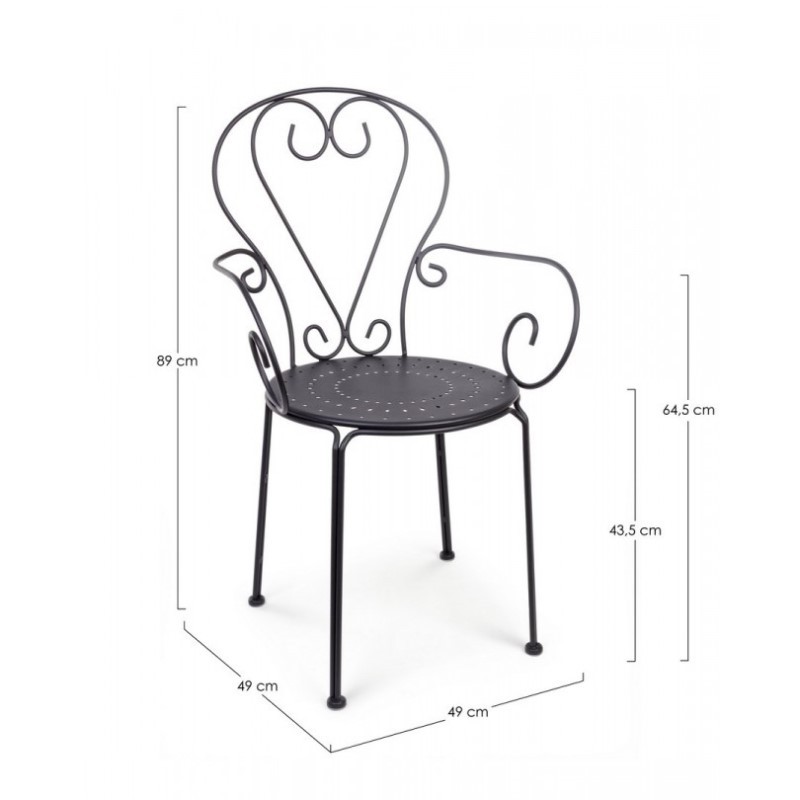 Sedia da giardino con braccioli in acciaio Antracite ETIENNE 49x49x h89 cm iperbriko