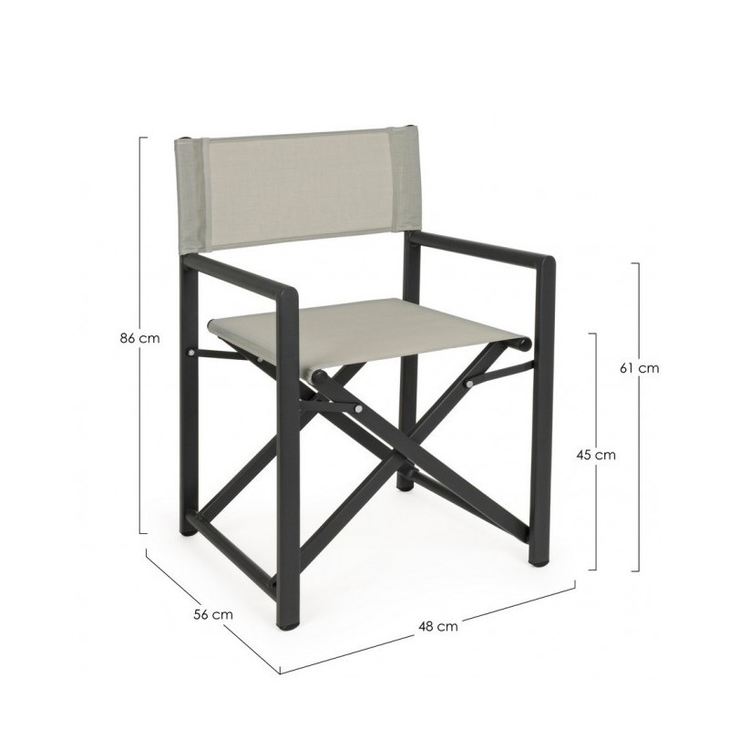 Sedia da giardino pieghevole regista Grigio Scuro-Osso TAYLOR 48x56x h86 cm