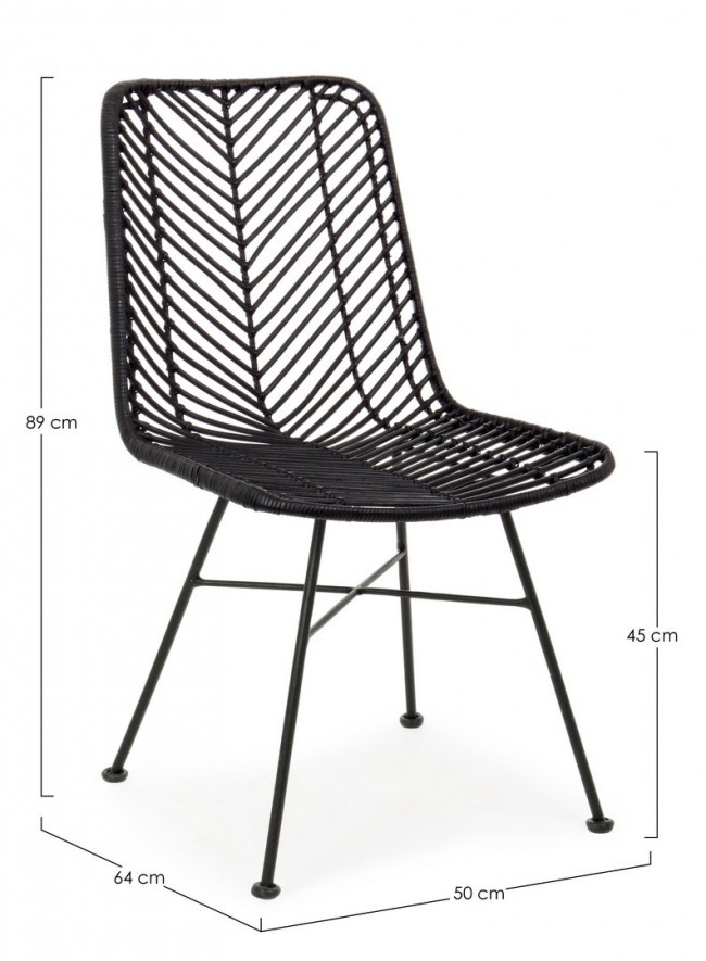 2x Sedia Lorena nera intreccio in rattan
