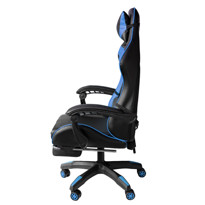 Sedia gaming in ecopelle da ufficio reclinabile con poggiapiedi Blu e Nero 64x53x h123-133 cm