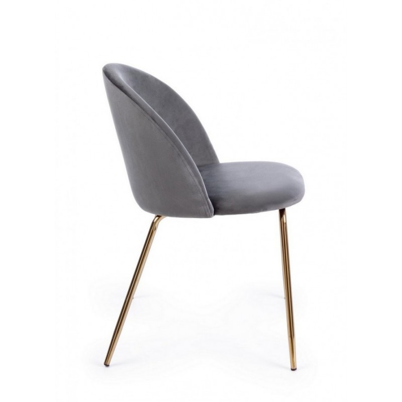 Sedia in velluto grigio con gambe oro