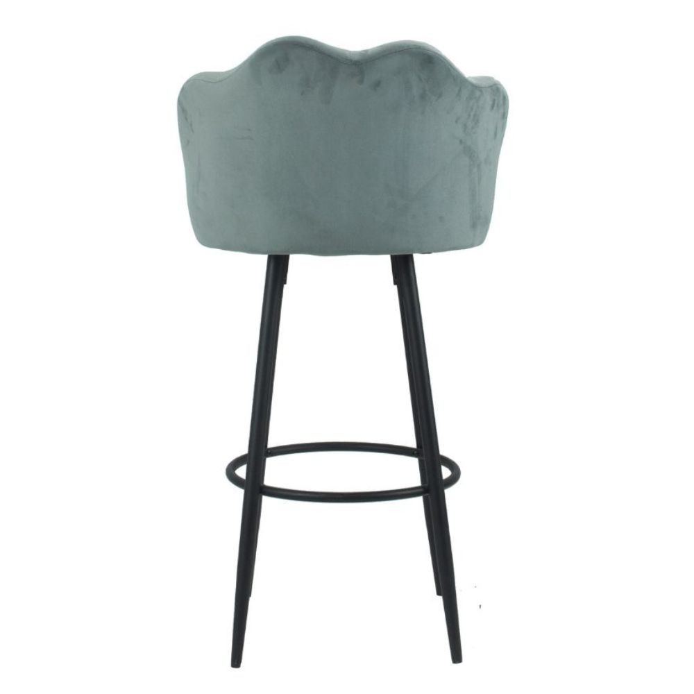 Sgabello Orel in velluto grigio, gambe nere opache, forma a conchiglia, 100 cm, 54 cm, 55 cm