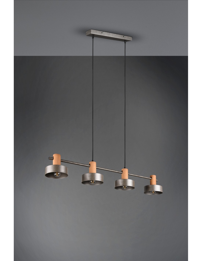 Sospensione Gaya 4xE14 Nichel Antico E Legno L90 cm Trio Lighting