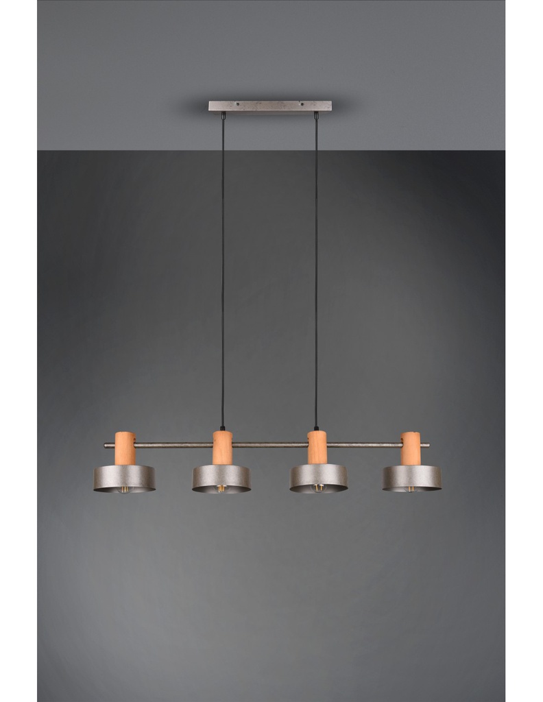 Sospensione Gaya 4xE14 Nichel Antico E Legno L90 cm Trio Lighting