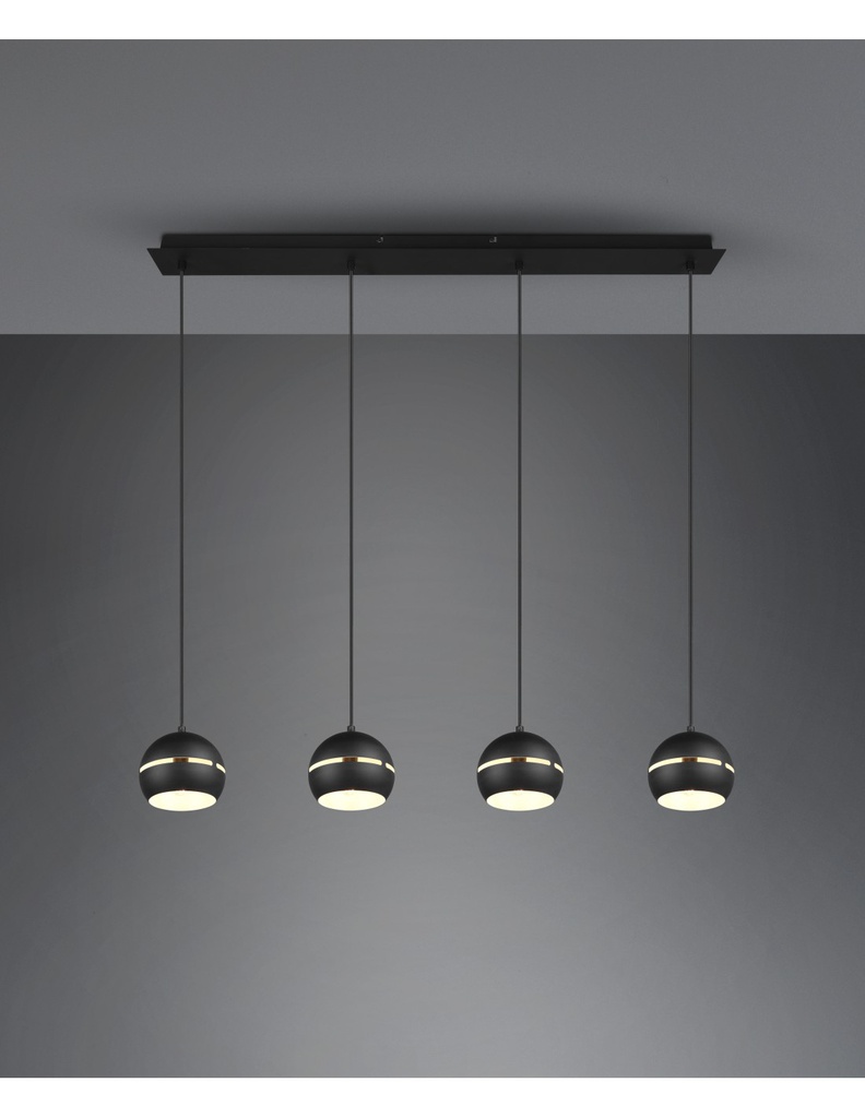 Sospensione Lineare Fletcher 4 Diffusori Sferici Nero Trio Lighting