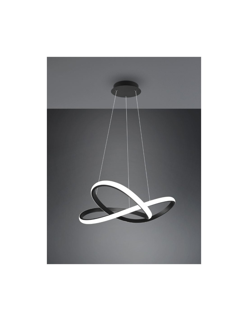 Sospensione Moderna Course Nera Led Dimmer 27W Ø60 cm Trio Lighting