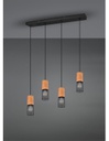 Sospensione Tosh Nero 4xE27 Legno E Gabbia Metallica L65 cm Trio Lighting