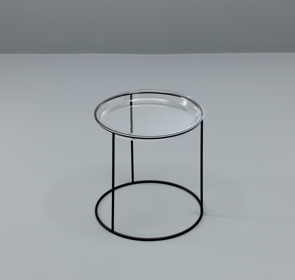 Tavolino con top in vetro temperato e base nera 40x40 cm