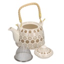 Teiera ceramica bianco decori crema cmø15h16