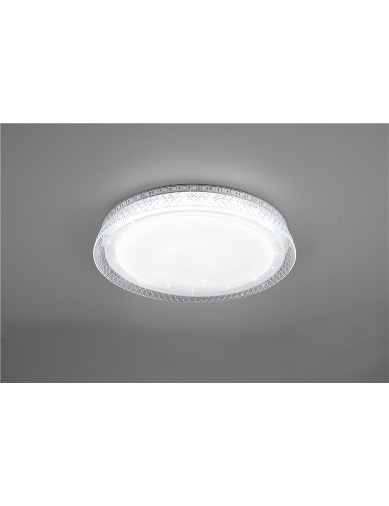 Thea plafoniera led diffusore bianco effetto stelle con bordo trasparente con rgb retro-illuminato e telecomando multifunzione d