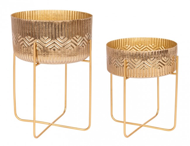 Set 2 porta vaso oro in alluminio stile vintage