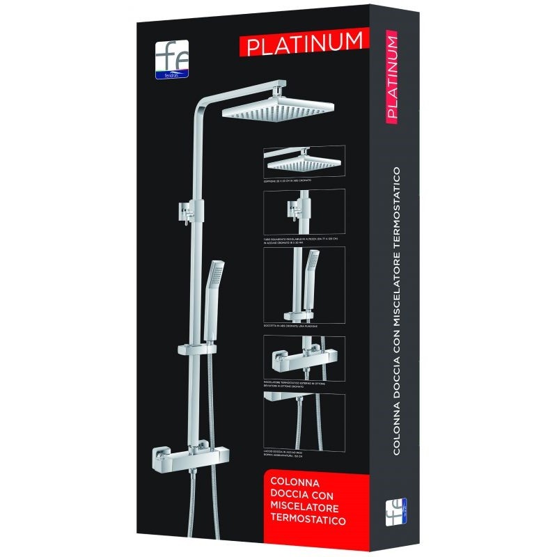Set Colonna Doccia Termostatica in acciaio Cromato  Quadrata