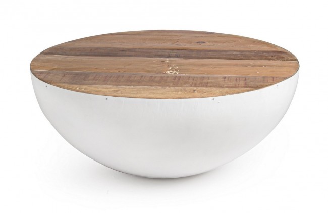 Tavolino bianco in legno riciclato stile design cm Ø90 - 38