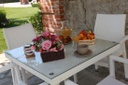 Tavolo polyarattan quadrato bianco crema con vetro 90x90x77h cm