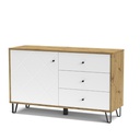 Credenza Bollo 5 con anta e 3 cassetti colore rovere e bianco H75.20xL123.40xP40