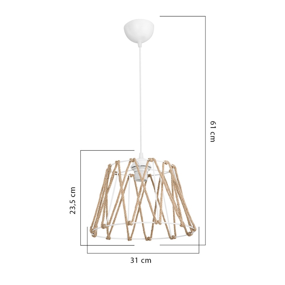 Lampada da soffitto Evren ASZ1029 in metallo bianco e paralume in corda iuta H61xL31