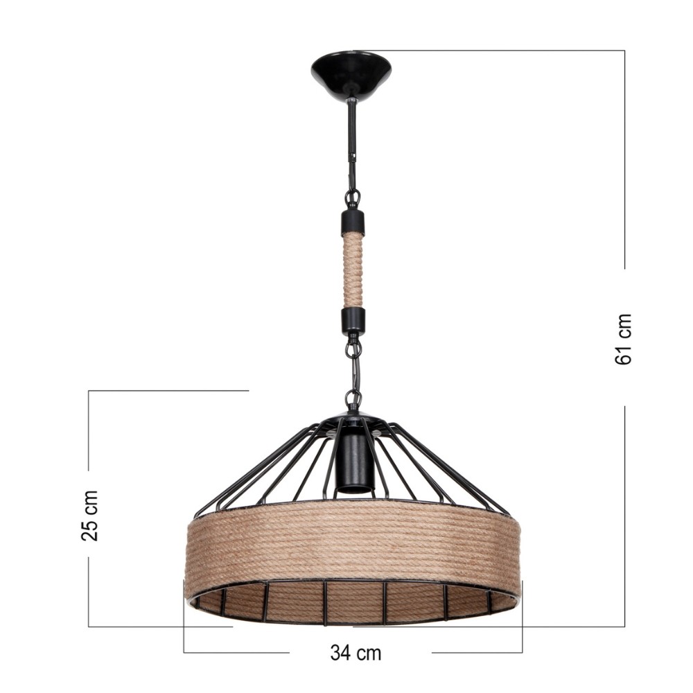 Lampada da soffitto Malina ASZ1180 struttura in metallo nero con dettagli in iuta H61xL34