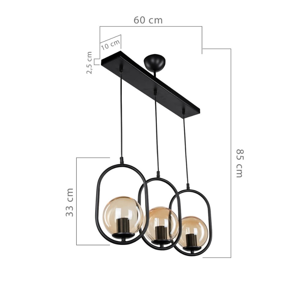 Lampada da soffitto Narissa ASZ1332 in metallo nero con tre portalampada H85xL60