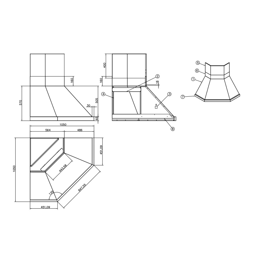 Cappa aspirante URBAN CORNER in acciaio inox brunito cm 105x105