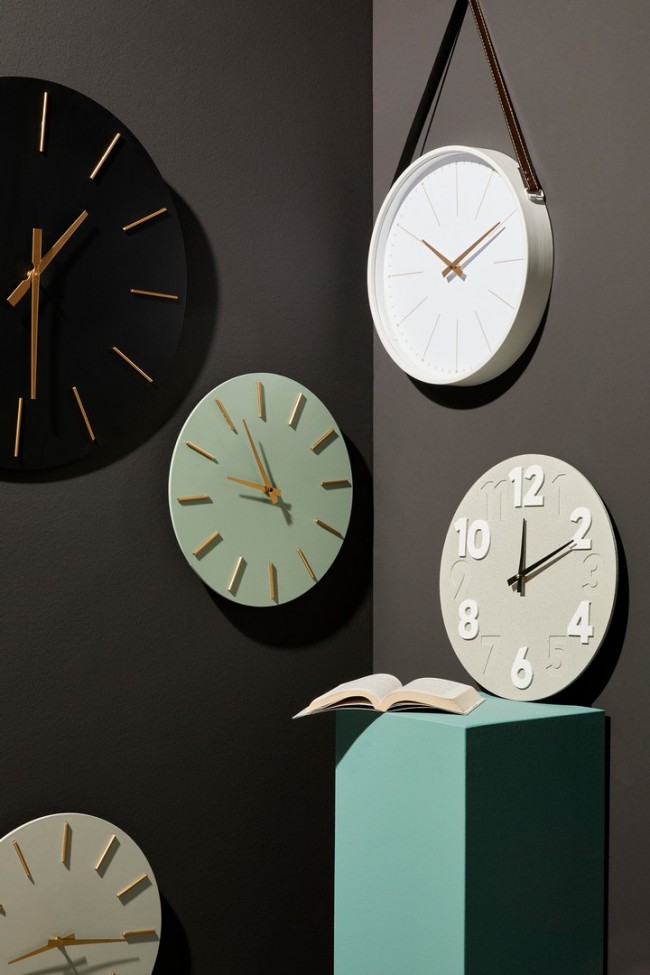 4x Orologio da parete tortora D.40x4,5h in legno