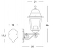 Applique in alluminio pressofuso con diffusori in vetro trasparente - Altezza max lampada 210mm - IP43 nero
