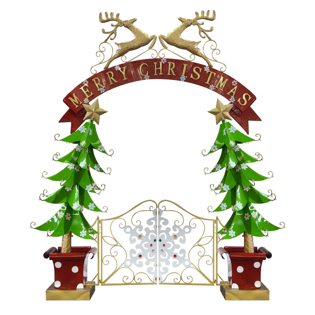 Arco metallo alberi con cancello verde cm285x80h300