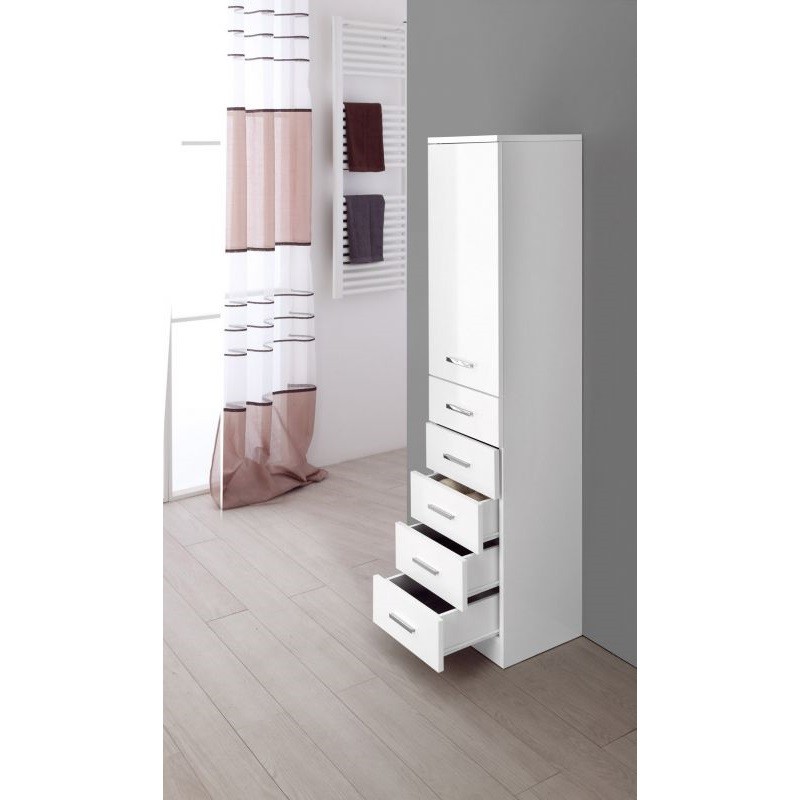 Armadietto Portasciugamani anta e cinque cassetti Bianco 35x34x h 148,5 cm