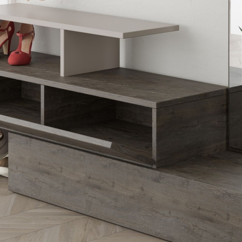 (2c) Mobile da ingresso tortora e noce con specchio Ramda 137x35xh.154 cm(RAMDATORTNOCE)