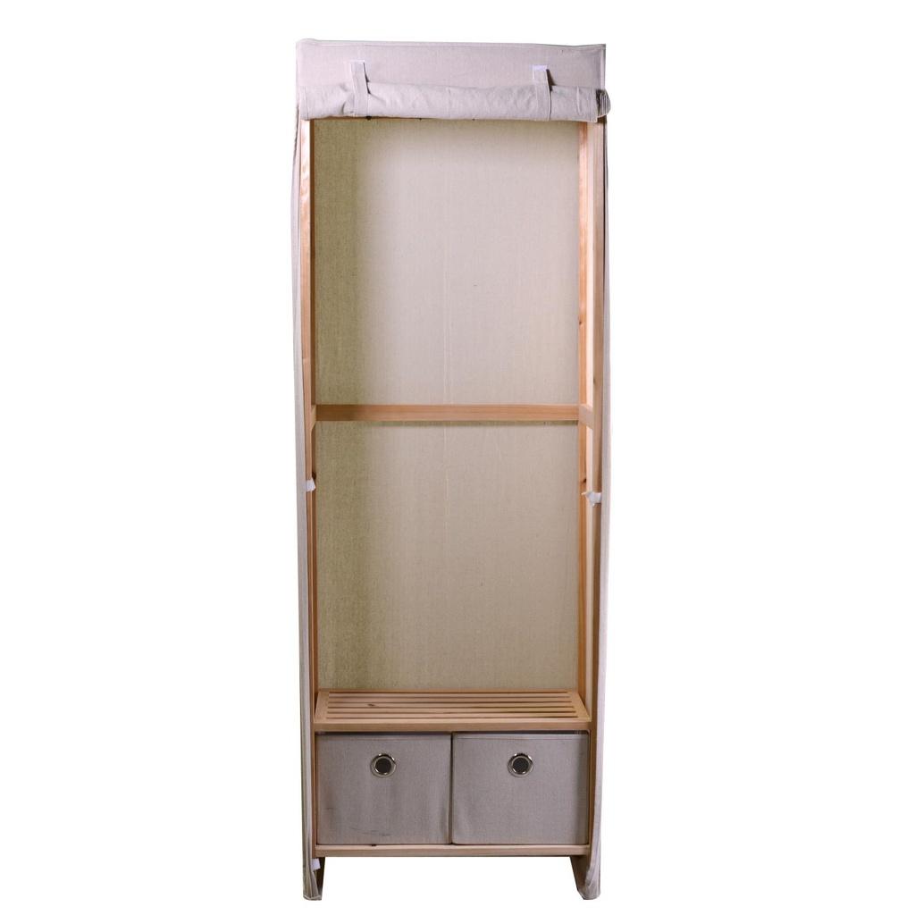 Armadio legno e stoffa 2 cassetti legno naturale rettangolare 58x36x268h cm