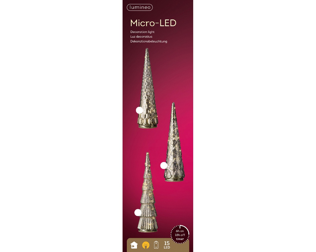 Albero micro LED vetro fisso 9x35 cm argento