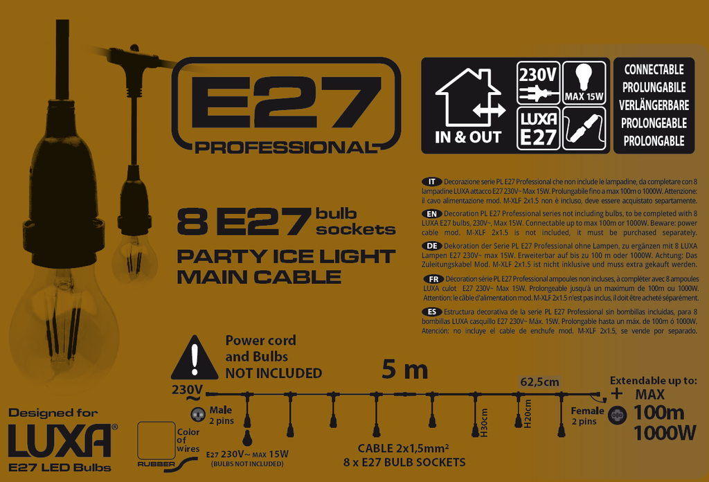 Portalampada E27 500xH30cm, uso esterno