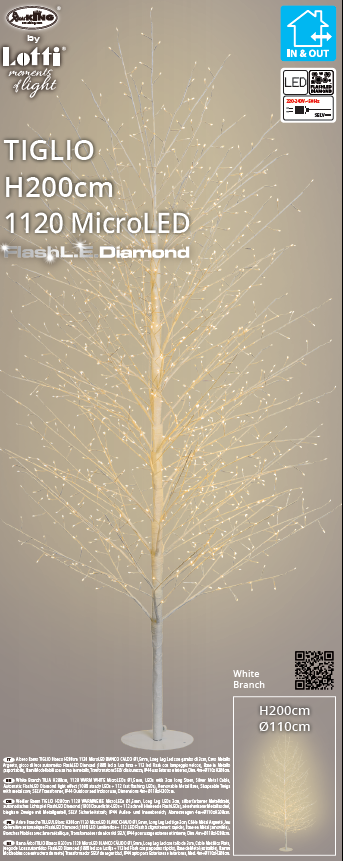 Albero rami bianco 110x200 cm con led