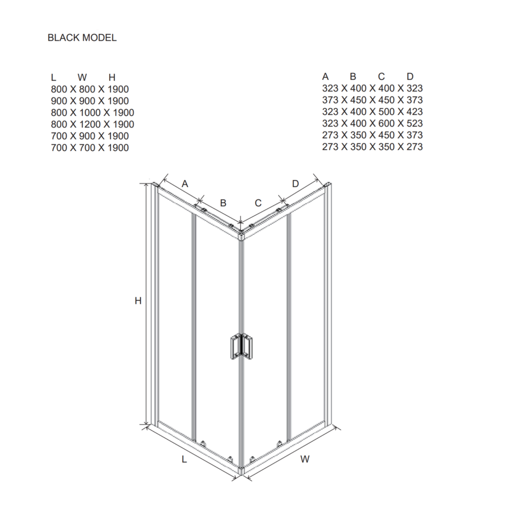 Box doccia 70x90 h190 profilo nero opaco