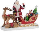 Babbo natale resina led con renna e slitta rosso cm38,5x17,5h27