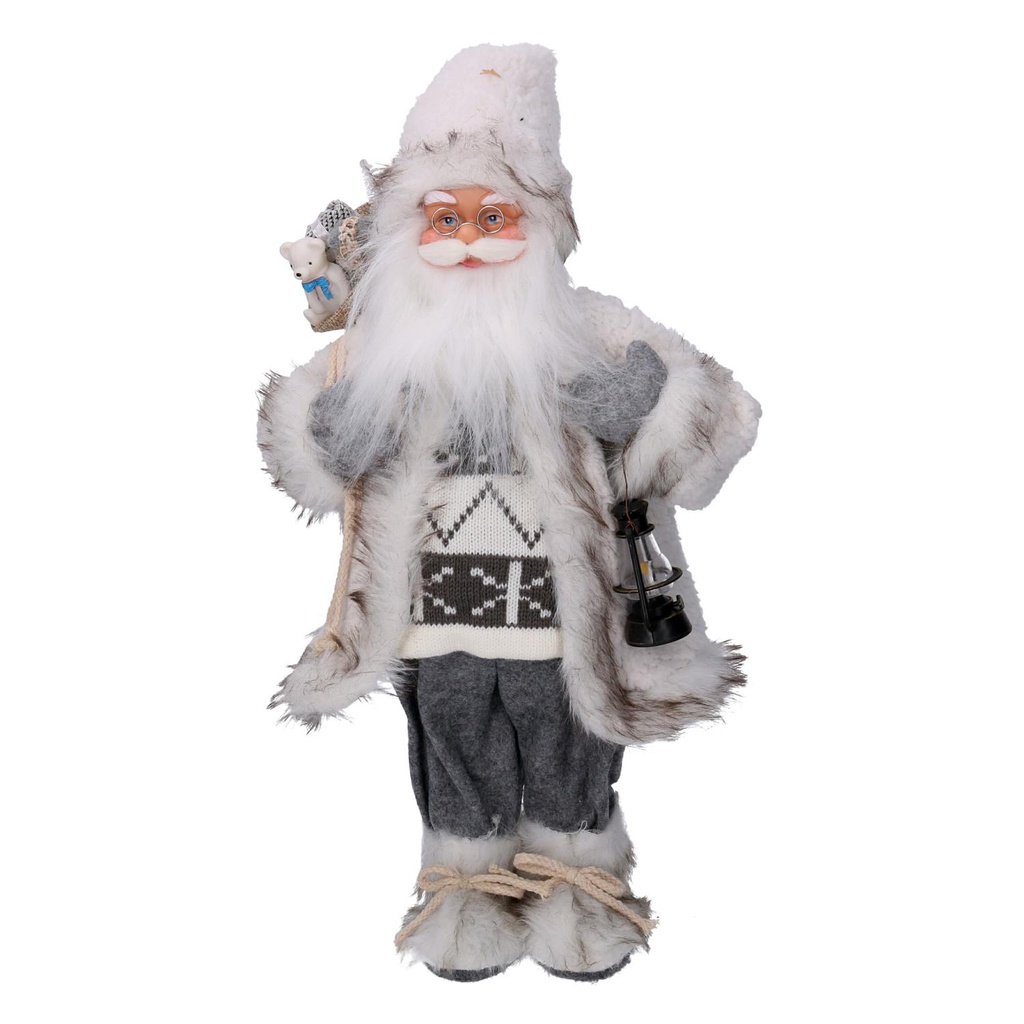 Babbo natale tessuto con regali e lanterna grigio cm30x17,5h60
