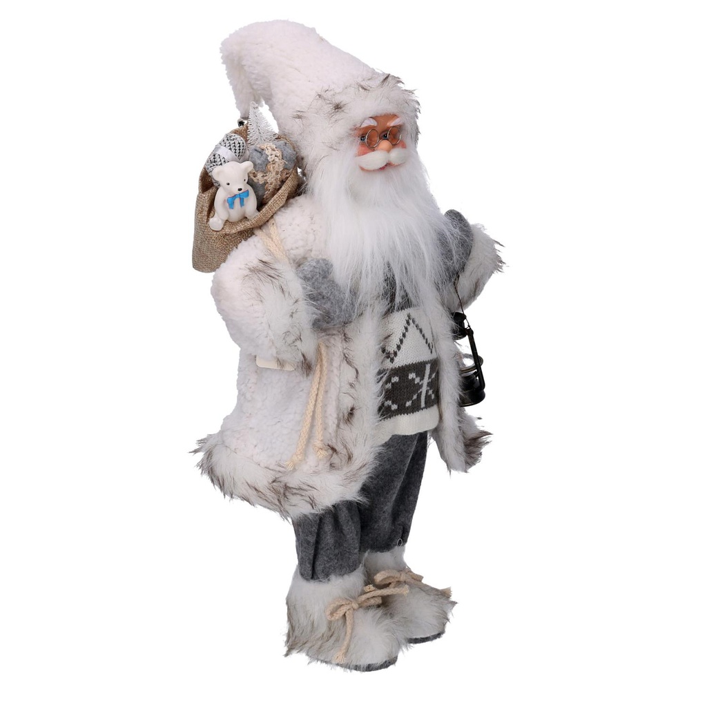 Babbo natale tessuto con regali e lanterna grigio cm30x17,5h60