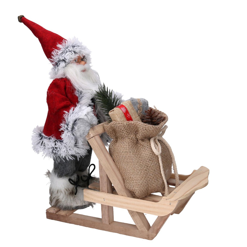 Babbo natale tessuto con slitta regali grigio rosso cm33x12h30