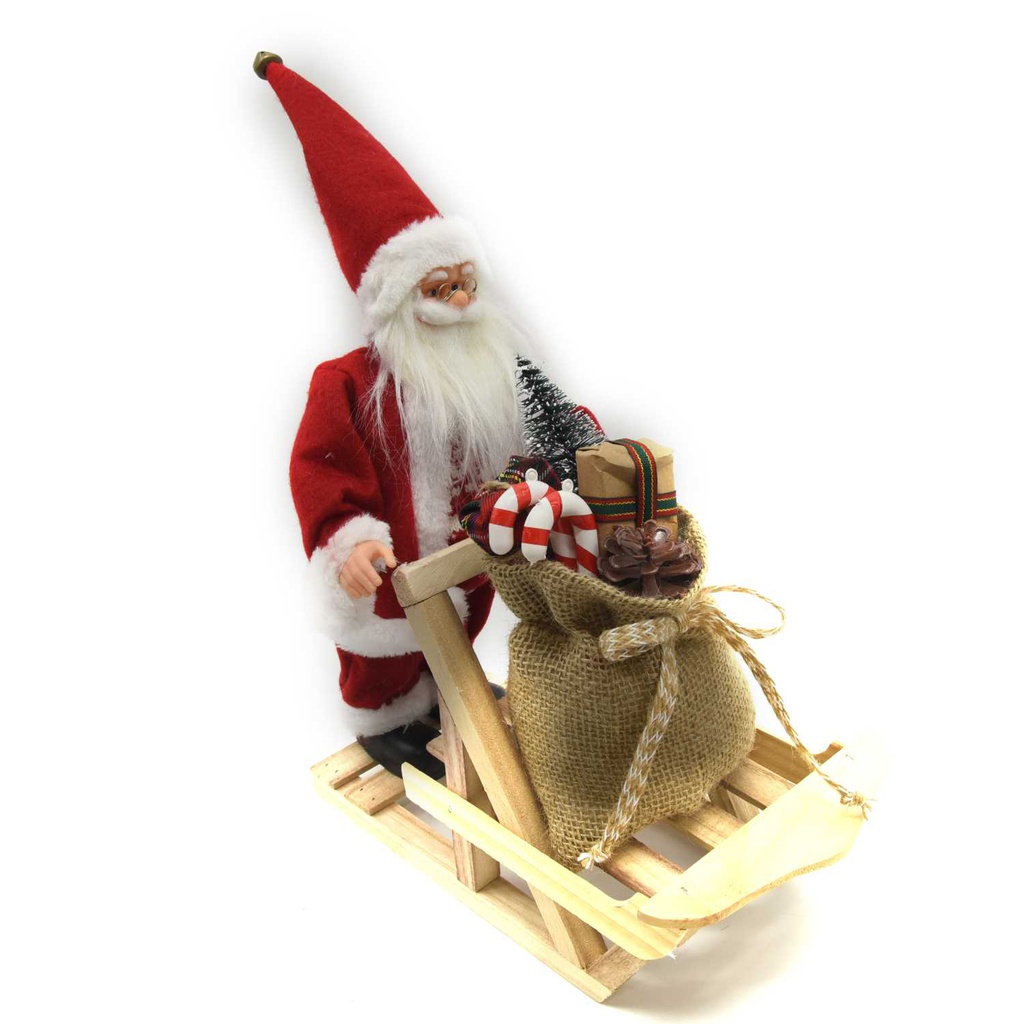 Babbo natale tessuto con slitta regali rosso cm33x12h30