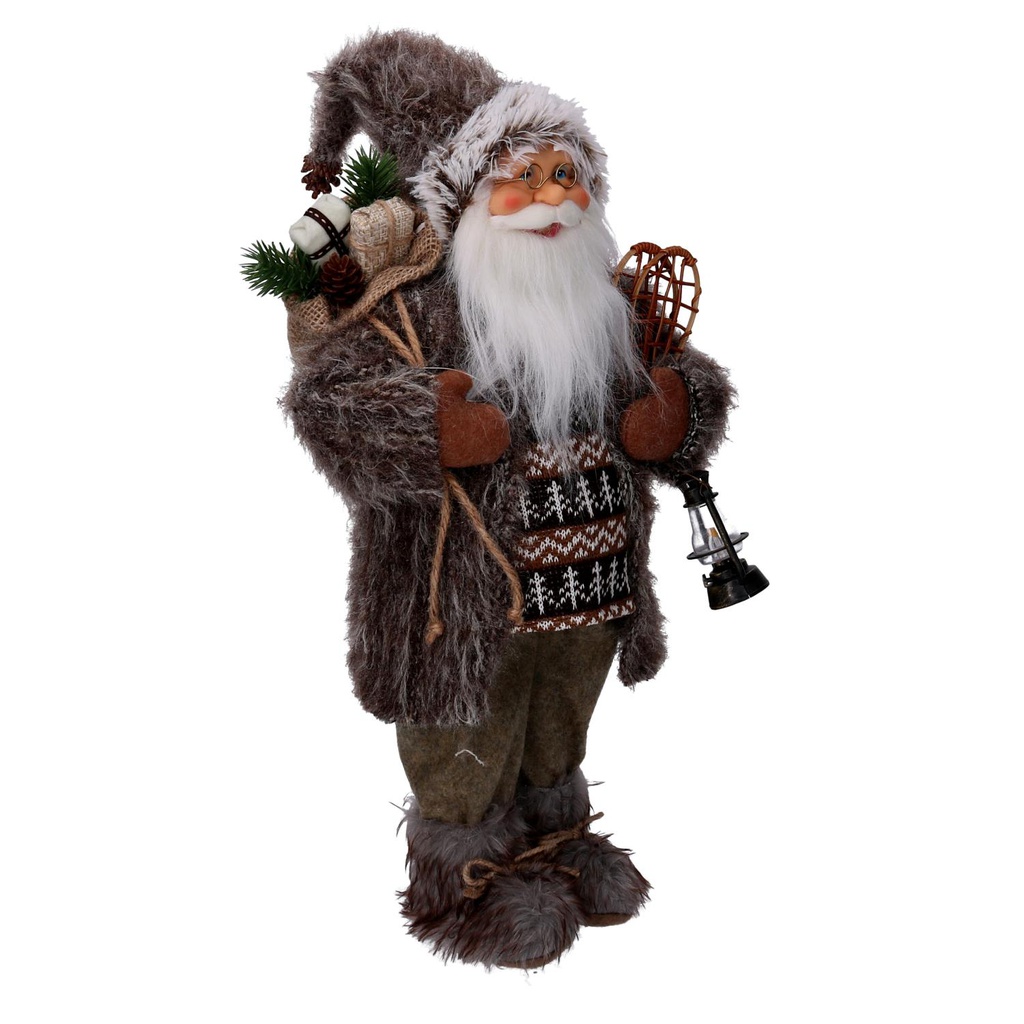 Babbo natale tessuto con regali e lanterna marrone cm30x17,5h60