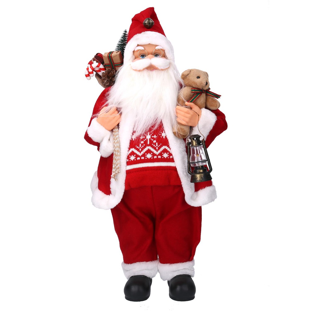 Babbo natale tessuto con regali e lanterna rosso cm30x17,5h60