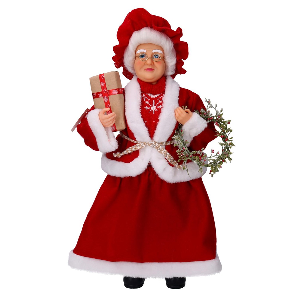 Babbo natale tessuto signora con ghirlanda rosso cm33,5x17h60