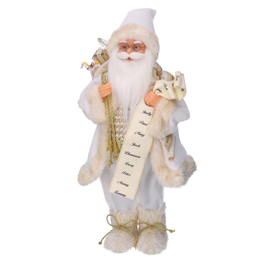 Babbo natale tessuto con regali e listabianco oro cmh60