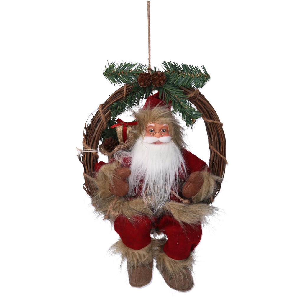 Babbo natale tessuto su ghirlanda marrone rosso cm23,5x13,5h30