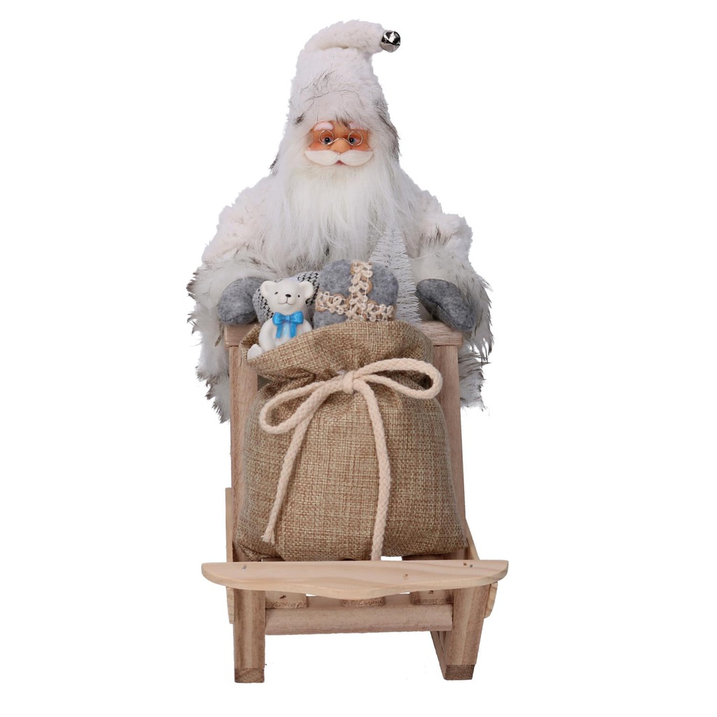 Babbo natale tessuto con slitta grigio cm33x12h30